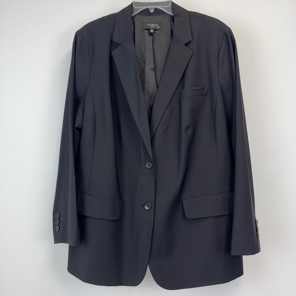 Talbots Woman Black Wool‎ Blend Two Button Blazer Jacket Size 20W JO1931